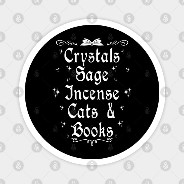 Crystals Sage Incense Cats and Books Magnet by Tshirt Samurai